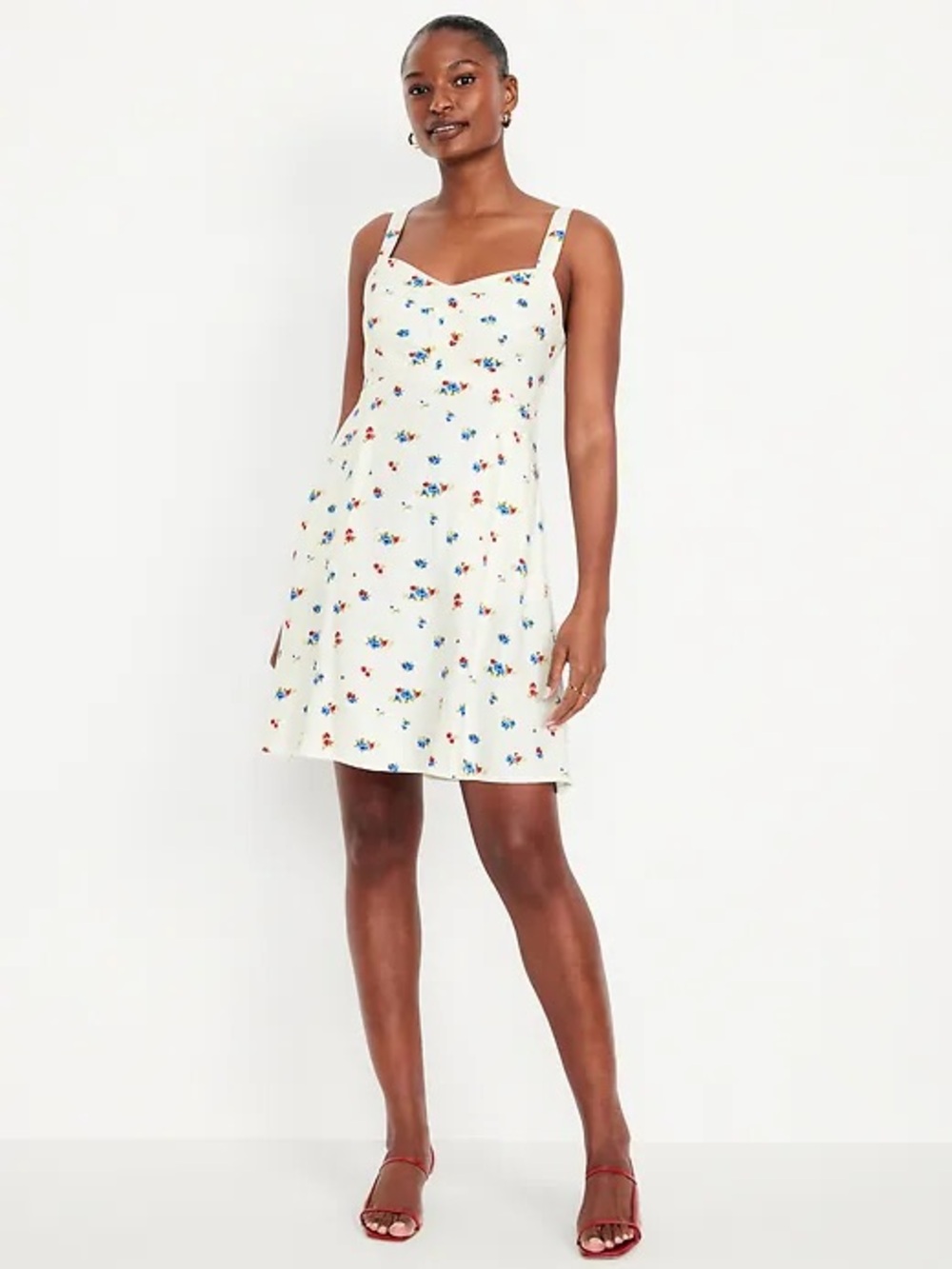 Old Navy Dress Womens XL White Floral Fit Flare Mini Cottage Feminine